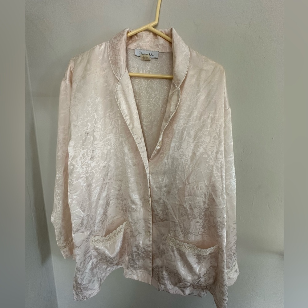 CHRISTIAN DIOR designer Baby Pink Vintage Pajama top Size Large